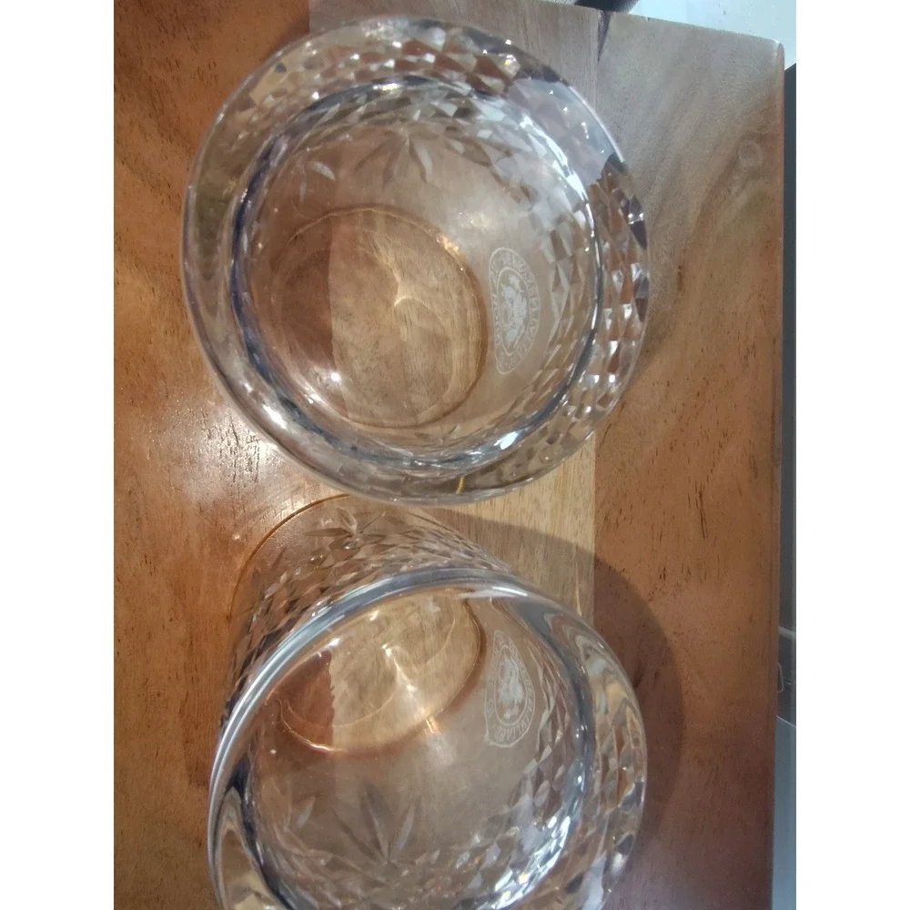 Set of 2 US House of Representatives Crystal Lowball Glasses Gold Rim Rocks Glas